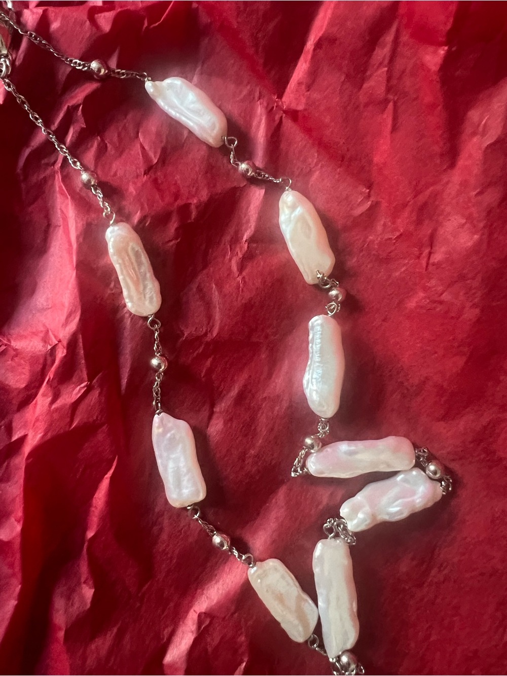 Baroque Freshwater Pearl Station Necklace - White